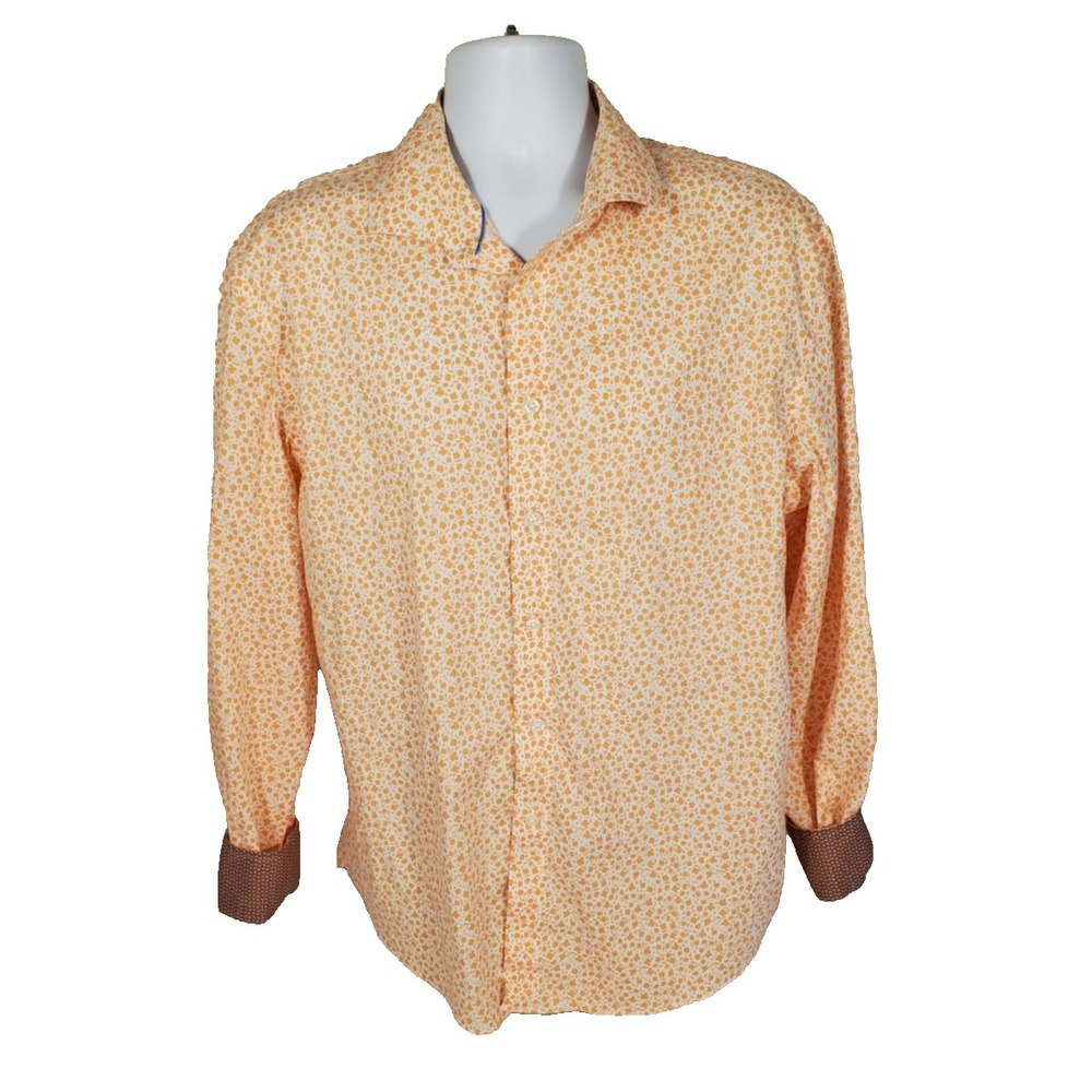 Egara‎ Men's XL Shirt Modern Fit Stretch Button Up Orange Flip Cuff